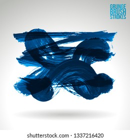 Blue brush stroke and texture. Grunge vector abstract hand - painted element. Underline and border design.