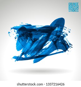 Blue brush stroke and texture. Grunge vector abstract hand - painted element. Underline and border design.