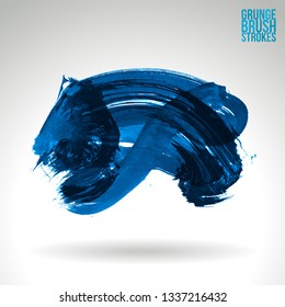 Blue brush stroke and texture. Grunge vector abstract hand - painted element. Underline and border design.