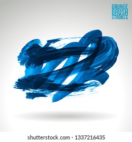 Blue brush stroke and texture. Grunge vector abstract hand - painted element. Underline and border design.