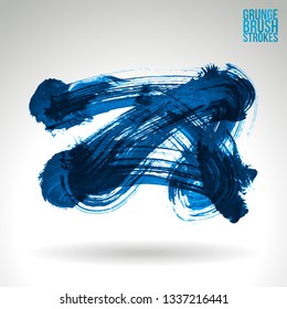 Blue brush stroke and texture. Grunge vector abstract hand - painted element. Underline and border design.