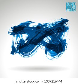 Blue brush stroke and texture. Grunge vector abstract hand - painted element. Underline and border design.