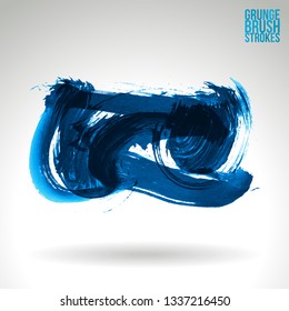 Blue brush stroke and texture. Grunge vector abstract hand - painted element. Underline and border design.