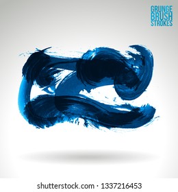 Blue brush stroke and texture. Grunge vector abstract hand - painted element. Underline and border design.