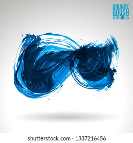 Blue brush stroke and texture. Grunge vector abstract hand - painted element. Underline and border design.