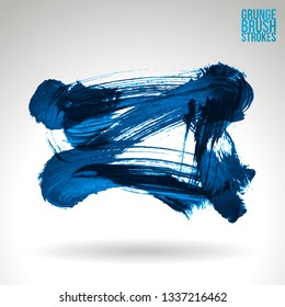 Blue brush stroke and texture. Grunge vector abstract hand - painted element. Underline and border design.
