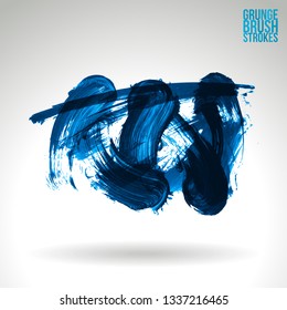 Blue brush stroke and texture. Grunge vector abstract hand - painted element. Underline and border design.