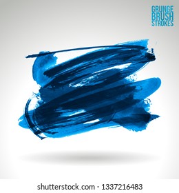 Blue brush stroke and texture. Grunge vector abstract hand - painted element. Underline and border design.