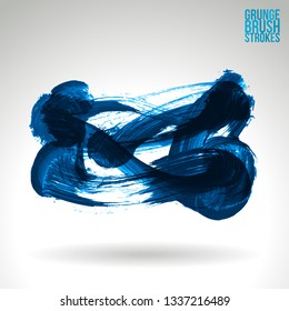 Blue brush stroke and texture. Grunge vector abstract hand - painted element. Underline and border design.