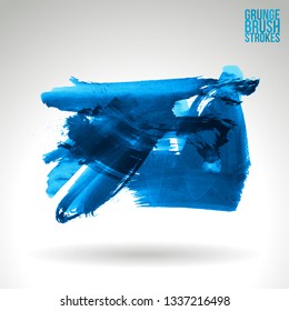 Blue brush stroke and texture. Grunge vector abstract hand - painted element. Underline and border design.
