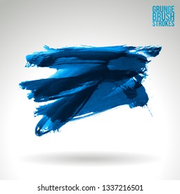 Blue brush stroke and texture. Grunge vector abstract hand - painted element. Underline and border design.