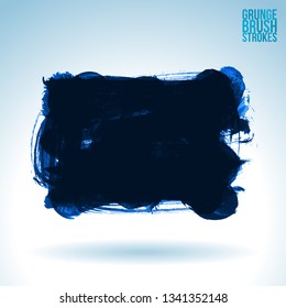 Blue brush stroke and texture. Grunge vector abstract hand - painted element. Underline and border design.