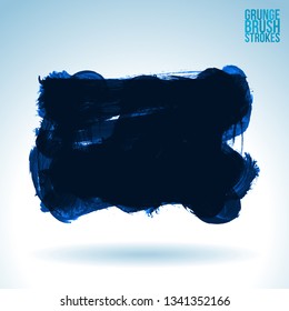 Blue brush stroke and texture. Grunge vector abstract hand - painted element. Underline and border design.