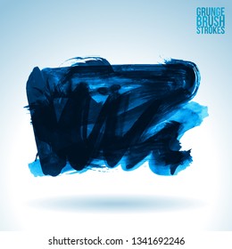 Blue brush stroke and texture. Grunge vector abstract hand - painted element. Underline and border design.