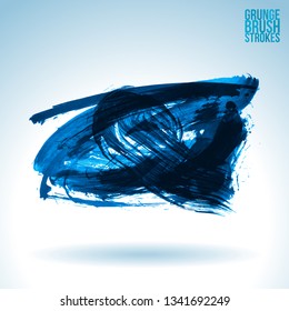 Blue brush stroke and texture. Grunge vector abstract hand - painted element. Underline and border design.