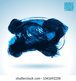 Blue brush stroke and texture. Grunge vector abstract hand - painted element. Underline and border design.