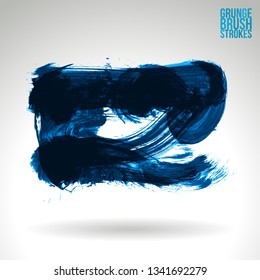Blue brush stroke and texture. Grunge vector abstract hand - painted element. Underline and border design.