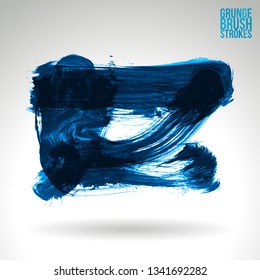 Blue brush stroke and texture. Grunge vector abstract hand - painted element. Underline and border design.