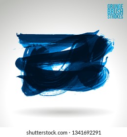Blue brush stroke and texture. Grunge vector abstract hand - painted element. Underline and border design.