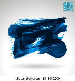 Blue brush stroke and texture. Grunge vector abstract hand - painted element. Underline and border design.
