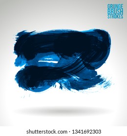 Blue brush stroke and texture. Grunge vector abstract hand - painted element. Underline and border design.