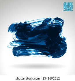 Blue brush stroke and texture. Grunge vector abstract hand - painted element. Underline and border design.