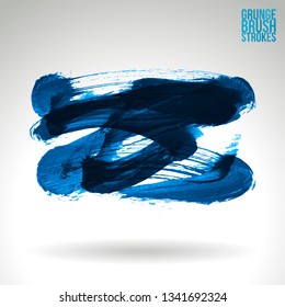 Blue brush stroke and texture. Grunge vector abstract hand - painted element. Underline and border design.