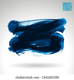 Blue brush stroke and texture. Grunge vector abstract hand - painted element. Underline and border design.