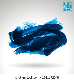 Blue brush stroke and texture. Grunge vector abstract hand - painted element. Underline and border design.