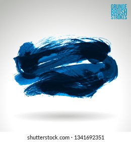 Blue brush stroke and texture. Grunge vector abstract hand - painted element. Underline and border design.