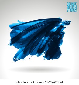 Blue brush stroke and texture. Grunge vector abstract hand - painted element. Underline and border design.