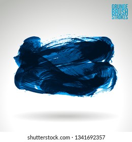 Blue brush stroke and texture. Grunge vector abstract hand - painted element. Underline and border design.