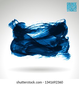 Blue brush stroke and texture. Grunge vector abstract hand - painted element. Underline and border design.