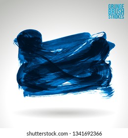 Blue brush stroke and texture. Grunge vector abstract hand - painted element. Underline and border design.