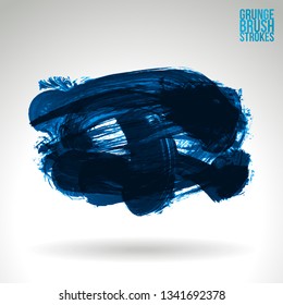 Blue brush stroke and texture. Grunge vector abstract hand - painted element. Underline and border design.