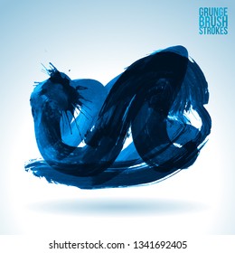 Blue brush stroke and texture. Grunge vector abstract hand - painted element. Underline and border design.