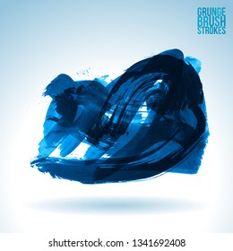 Blue brush stroke and texture. Grunge vector abstract hand - painted element. Underline and border design.