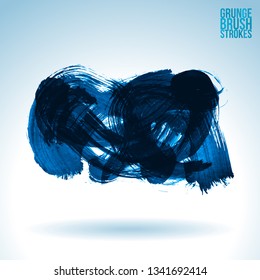 Blue brush stroke and texture. Grunge vector abstract hand - painted element. Underline and border design.