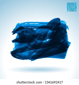 Blue brush stroke and texture. Grunge vector abstract hand - painted element. Underline and border design.