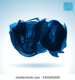 Blue brush stroke and texture. Grunge vector abstract hand - painted element. Underline and border design.