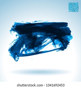 Blue brush stroke and texture. Grunge vector abstract hand - painted element. Underline and border design.