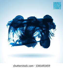 Blue brush stroke and texture. Grunge vector abstract hand - painted element. Underline and border design.