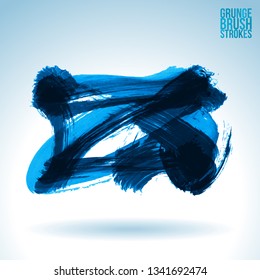 Blue brush stroke and texture. Grunge vector abstract hand - painted element. Underline and border design.