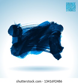Blue brush stroke and texture. Grunge vector abstract hand - painted element. Underline and border design.