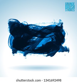 Blue brush stroke and texture. Grunge vector abstract hand - painted element. Underline and border design.
