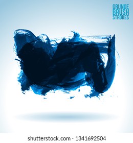 Blue brush stroke and texture. Grunge vector abstract hand - painted element. Underline and border design.