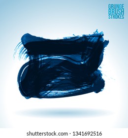 Blue brush stroke and texture. Grunge vector abstract hand - painted element. Underline and border design.
