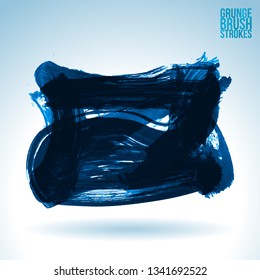 Blue brush stroke and texture. Grunge vector abstract hand - painted element. Underline and border design.