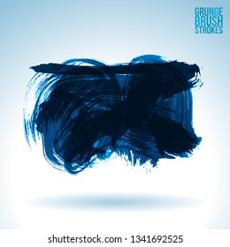 Blue brush stroke and texture. Grunge vector abstract hand - painted element. Underline and border design.