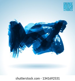 Blue brush stroke and texture. Grunge vector abstract hand - painted element. Underline and border design.